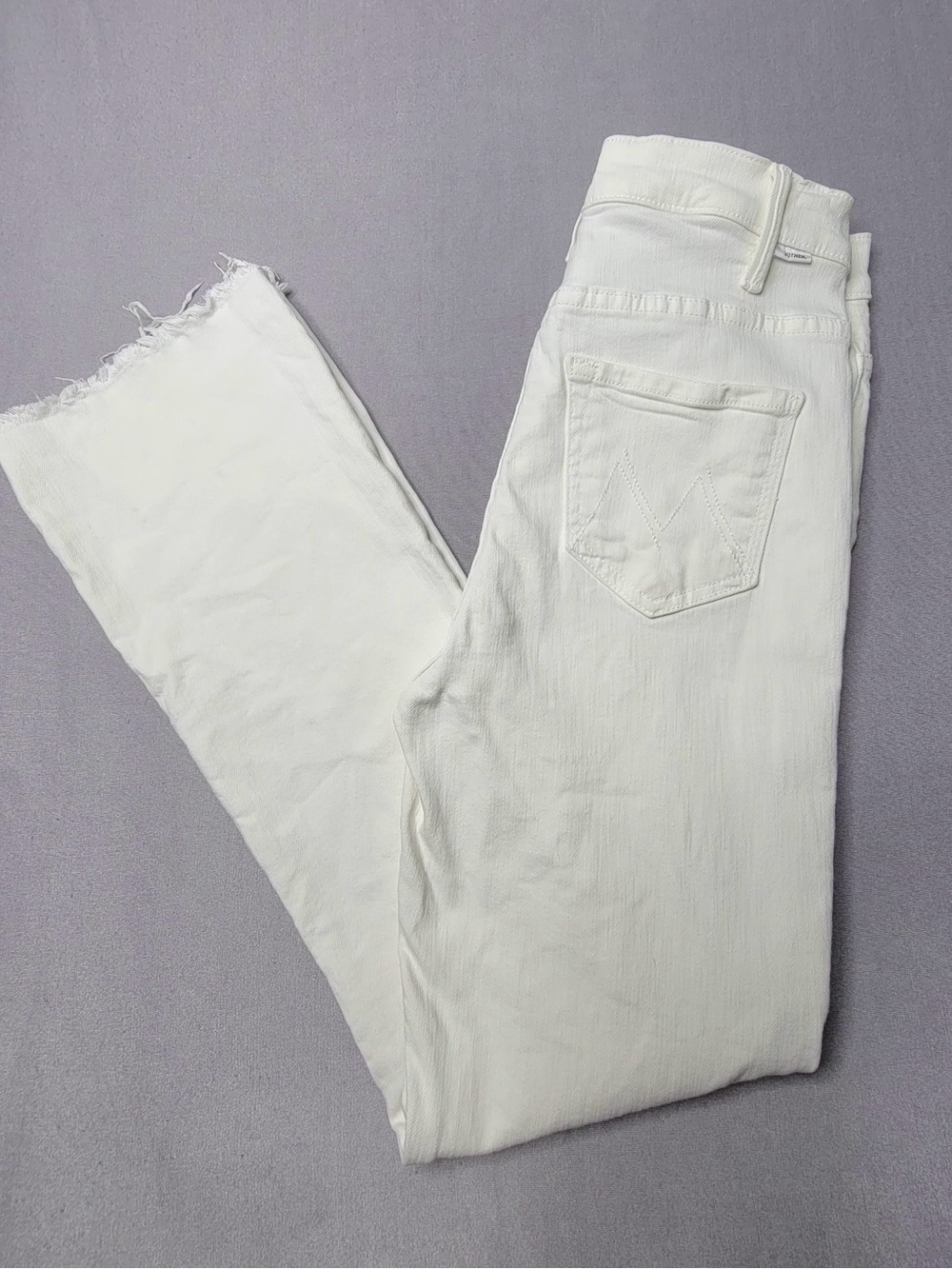 MOTHER WOMEN the hustler ankle fray jeans color white size 25